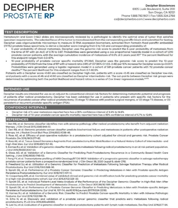 Image of page 2 of a patient sample of Decipher RP test results.