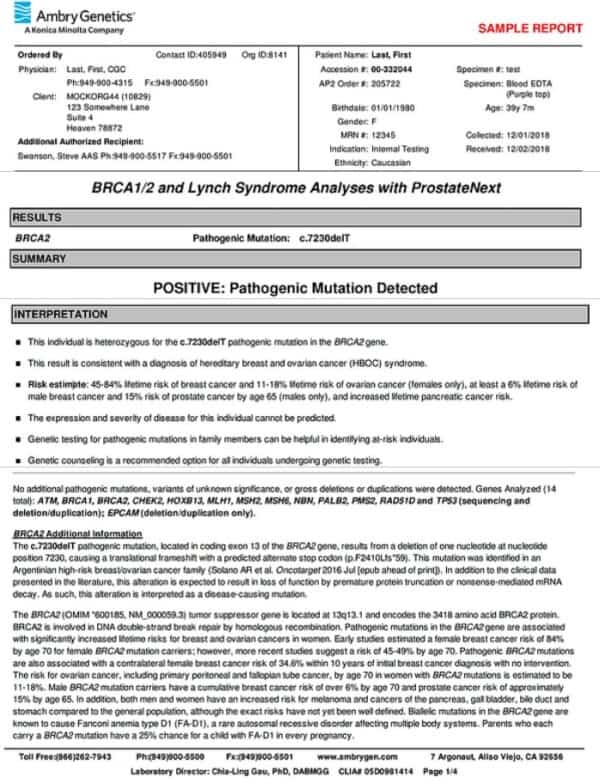 ProstateNext Results Page image.